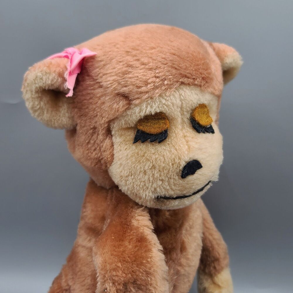 Dankin Monkey Plush Stuffed Animal Hugging Girl Monkey Collectible 1975